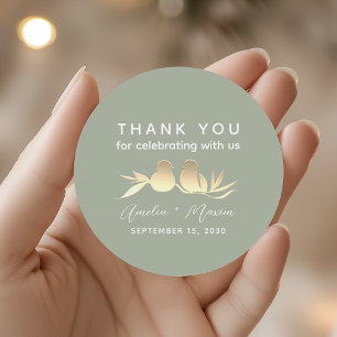 Sage Green Gold Lovebirds Hochzeit Runder Aufkleber