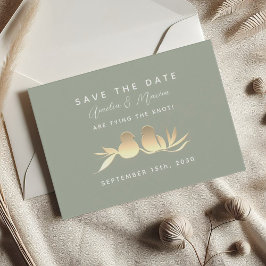 Sage Green Gold Lovebirds Save The Date