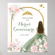 Sage Green Gold Princess Quinceanera Willkommen
