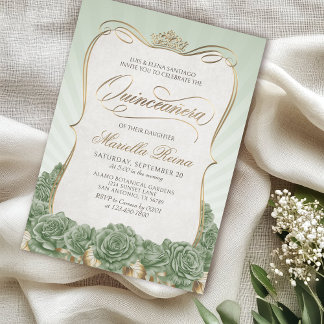 Sage Green Gold Quinceañera Einladung