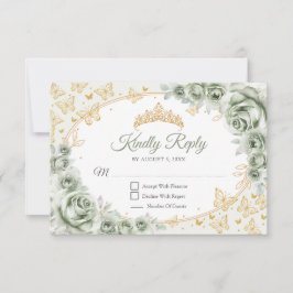 Sage Green Gold Quinceanera Reply RSVP Karte