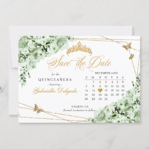 Sage Green & Gold Quinceñera Save the Date Einladung