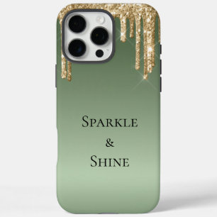 Sage Green Gold Sparkle Glitzer Tropfen iPhone 16 Pro Max Hülle