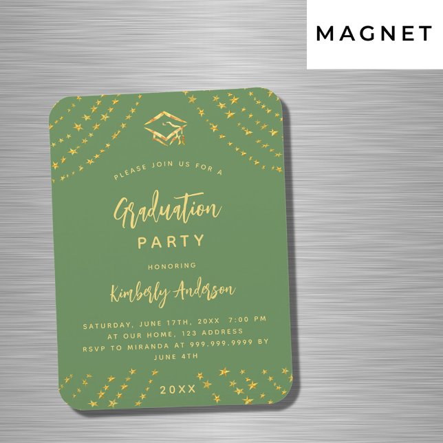 Sage Green Gold Stars Graduierungsparty Einladung Magnet (Von Creator hochgeladen)