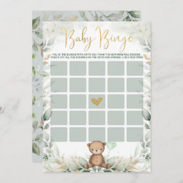 Sage Green Gold Teddy Bear Bingo Baby Showspiel Einladung