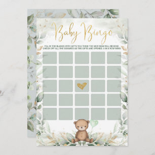 Sage Green Gold Teddy Bear Bingo Baby Showspiel Einladung