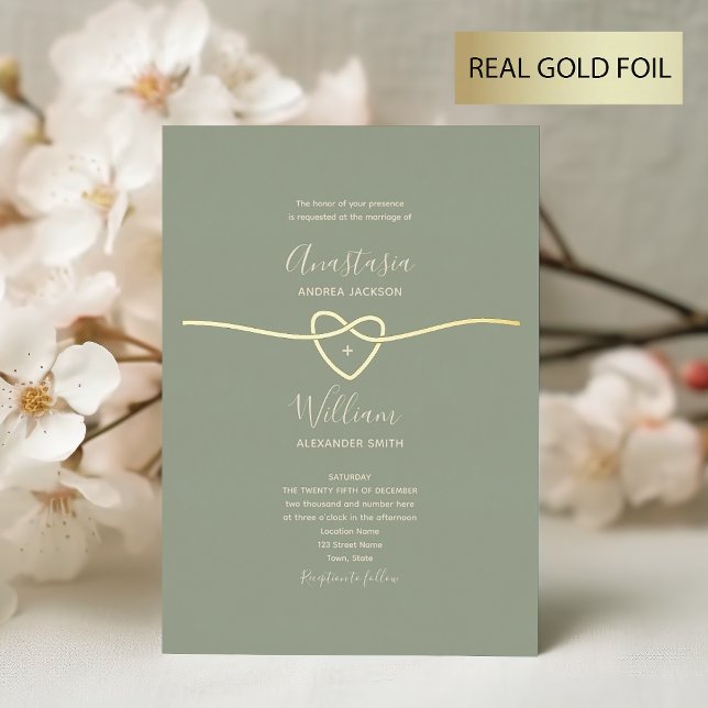 Sage Green Gold Wedding Folieneinladung (Von Creator hochgeladen)