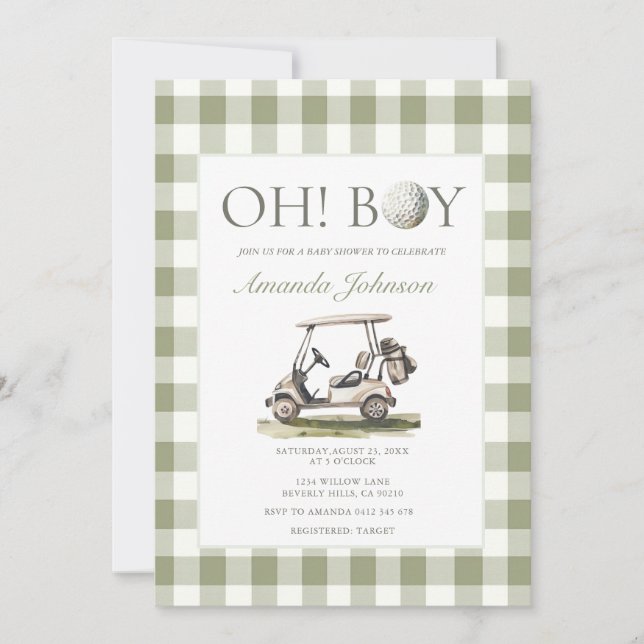 Sage Green Golf Boy Baby Shower Invitation Einladung (Vorderseite)