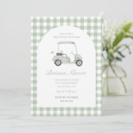 Sage green Golf cart Babydusche Einladung