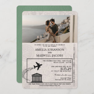 Sage Green Greece Passport Hochzeitseinladung Einladung
