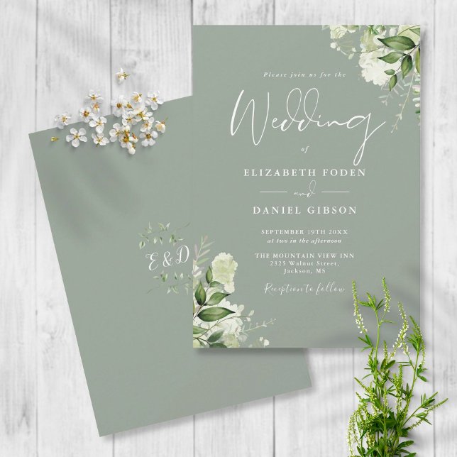 Sage Green Greenerity Blätter Monogram Wedding Einladung (Von Creator hochgeladen)