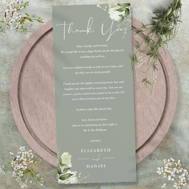 Sage Green Greenerity Wedding Vielen Dank Platzkar Menükarte (Sage Green Greenery Wedding Thank You Place Card)