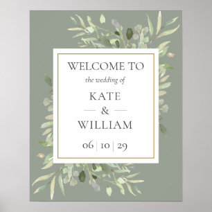 Sage Green Greenerity Wedding Willkommenszeichen Poster
