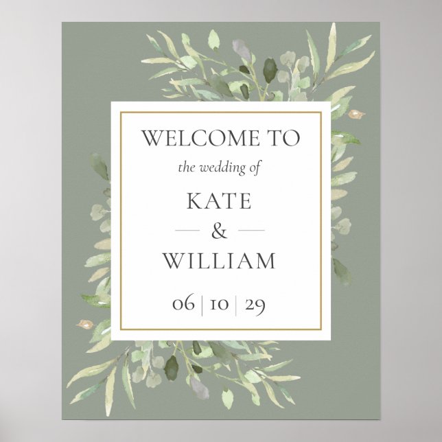 Sage Green Greenerity Wedding Willkommenszeichen Poster (Vorne)