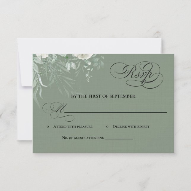 Sage Green Greenery Calligraphy RSVP Card Karte (Vorderseite)