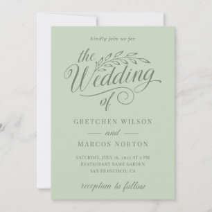 Sage Green Greenery Elegant Calligraphy Wedding Einladung