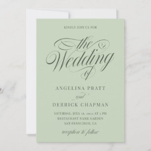 Sage Green Greenery Elegant Calligraphy Wedding Einladung