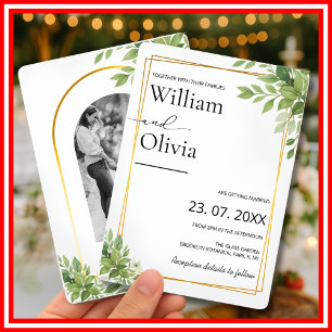 Sage Green Greenery Gold Geometric Rustic Wedding Einladung