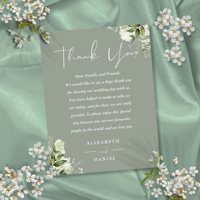 Sage Green Greenery Vielen Dank für Ihre Hochzeit  Postkarte (Sage Green Greenery Thank You Wedding Place Card)