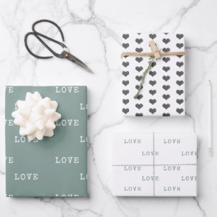 Sage Green Grey Hearts Moderne Liebe Valentinstag Geschenkpapier Set