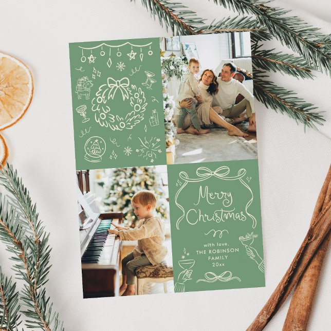 Sage Green Hand Drawn Bows Frohe Weihnachten 2 Fot (Von Creator hochgeladen)