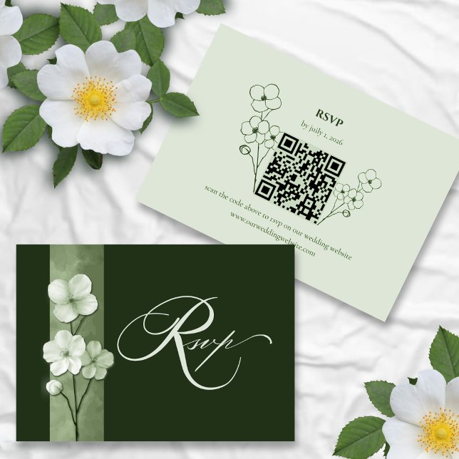 Sage Green Hand Drawn Floral QR Code RSVP Karte (Von Creator hochgeladen)