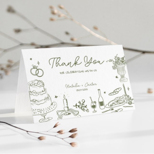 Sage Green Hand Drawn Whimsical Wedding Danke (Von Creator hochgeladen)