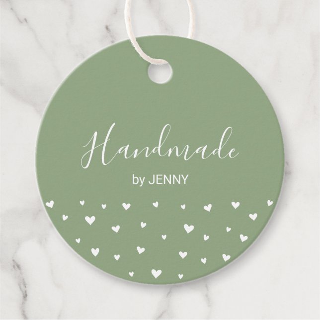Sage Green | Handgefertigte Heart-, Handfahrzeug-P Geschenkanhänger (Vorderseite)