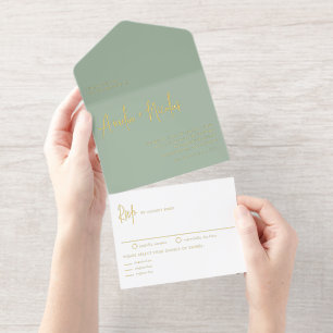 Sage Green Handwriting Moderne Typografie Hochzeit All-in-One-Einladung