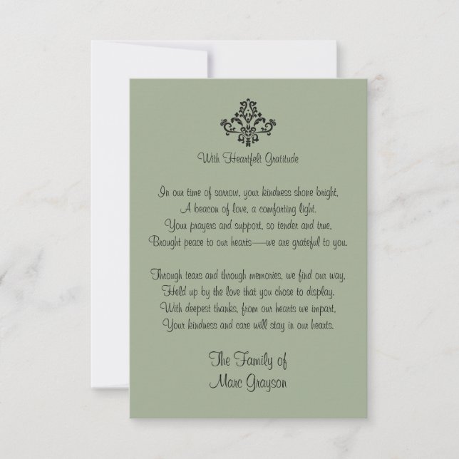 Sage Green Heartfelt Dankbarkeit Familie Vielen Da Dankeskarte (Vorderseite)