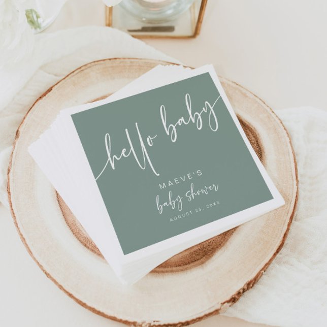Sage Green Hello Baby Duschpapier Napkins Moderne Serviette (Von Creator hochgeladen)