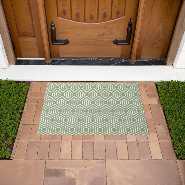 Sage Green Hexagon Honeycomb Geometrisches Muster Fußmatte (Außenbereich)