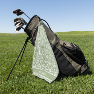 Sage Green Hexagon Honeycomb Mustername Golfhandtuch