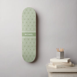 Sage Green Hexagon Honeycomb Mustername Skateboard