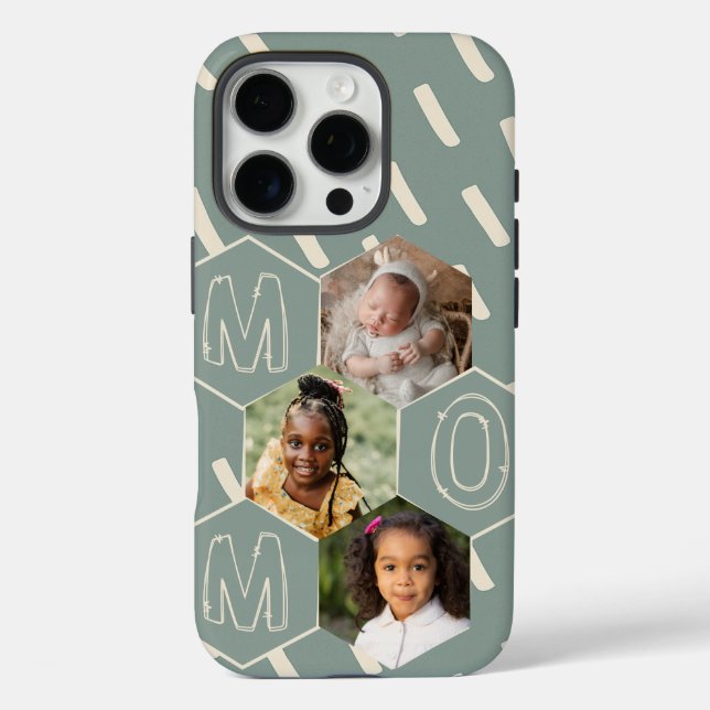 Sage green hexagon Mom Photo Collage Case-Mate iPhone Hülle (Rückseite)