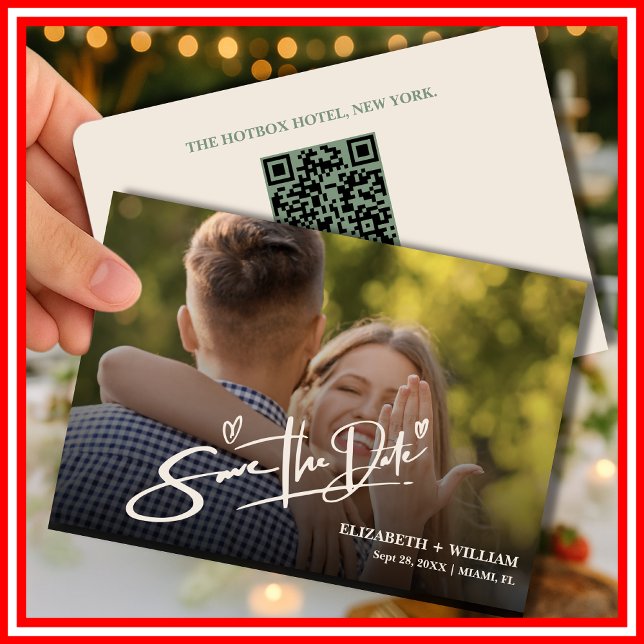 Sage Green Hochzeit | Foto-QR-Code Save The Date (Von Creator hochgeladen)