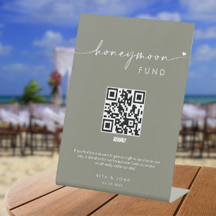 Sage Green Honeymoon Fund Cash QR Code Hochzeit Sockelschild
