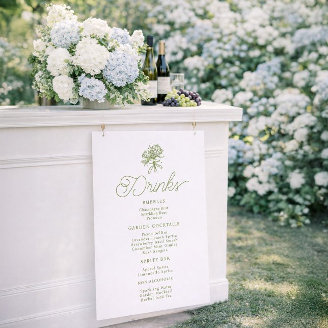 Sage Green Hydrangea Drinks Menu Sign Poster (Von Creator hochgeladen)