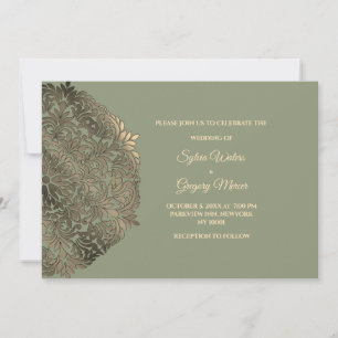 Sage Green Imitats Gold Ethnic Classic Wedding Einladung