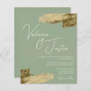Sage Green Imitats Goldene Foil Hochzeit Einladung