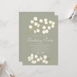 Sage Green Imitats Goldene Grüne Eukalyptus Einladung