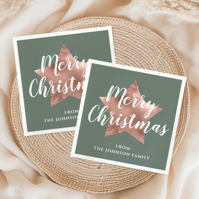 Sage Green Imitats Rose Gold Star Frohe Weihnachte Serviette (Sage Green Faux Rose Gold Star Merry Christmas Napkins)