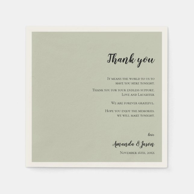 Sage Green Imitats Vellum Wedding Danke Nachricht Serviette (Vorderseite)