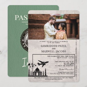 Sage Green India Reisepass Hochzeitseinladung Einladung
