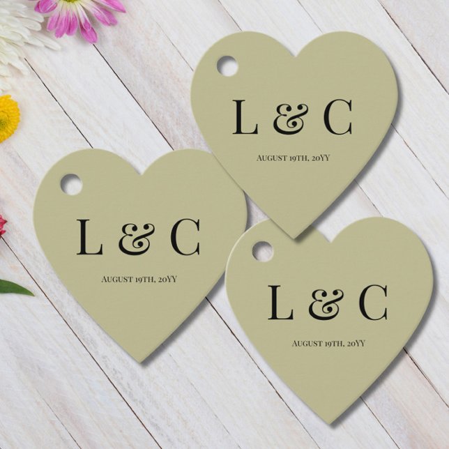 Sage Green Initials Hochzeit Herzbegünstigen Tags Geschenkanhänger (Von Creator hochgeladen)