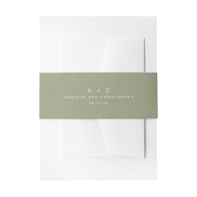 Sage Green Initials Monogram Simple Wedding Einladungsbanderole (Vorderseite Beispiel)