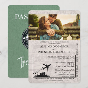 Sage Green Irland Reisepass Hochzeit Einladung
