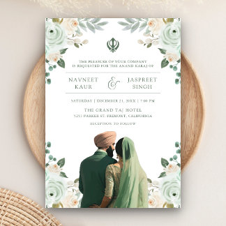 Sage Green Ivory Anand Karaj Indian Sikh Wedding Einladung