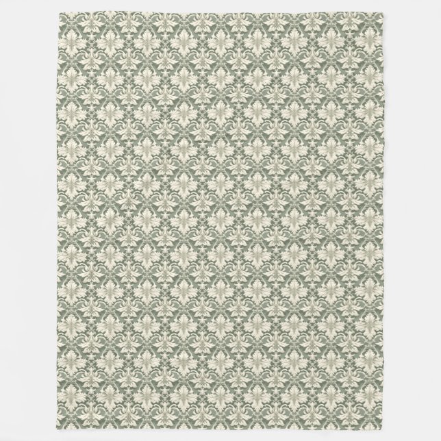 Sage Green & Ivory Damask Pattern Fleece Blanket (Vorderseite)