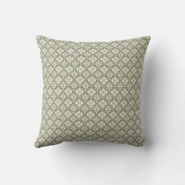 Sage Green & Ivory Damask Print Throw Cushion Kissen (Rückseite)